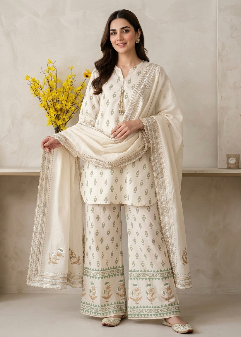 Block printed kora cotton - Agha noor