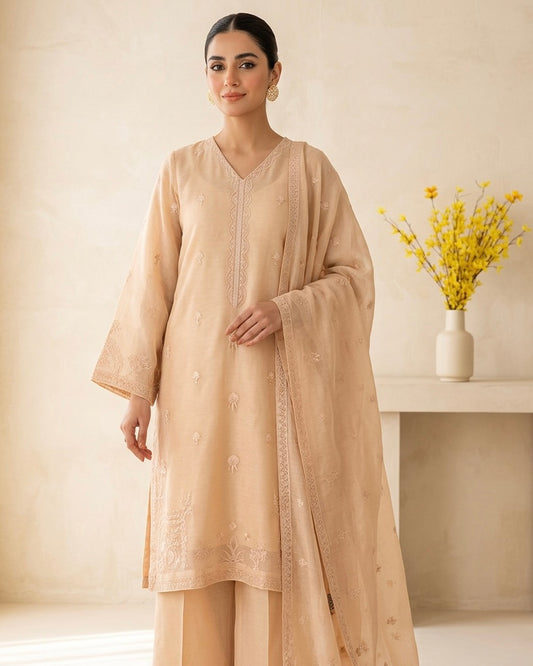Embroidered cotton net   - Agha noor